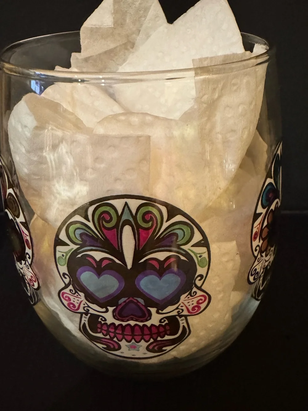 Day of the Dead: Decorative Skull Stemless Wine Glass (1)